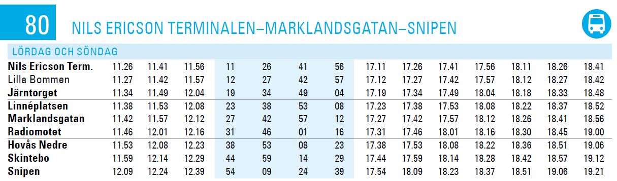 80 bussens tidtabell
